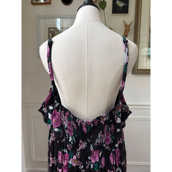 Torrid Midi Challis Surplice Skater Dress Black Purple Pink Floral $65 3 3X - Picture 7 of 8